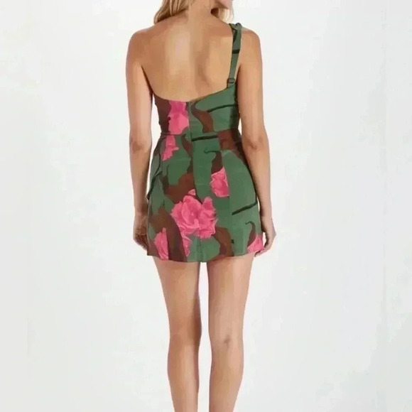 JOHANNA ORTIZ San Basilio One-Shoulder Silk Mini Dress 6 Multicolor Green Floral - Picture 3 of 10